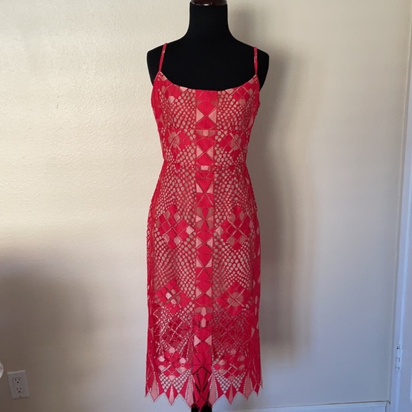 NEW BCBGMAXAZRIA ALESE RED MIDI LACE DRESS